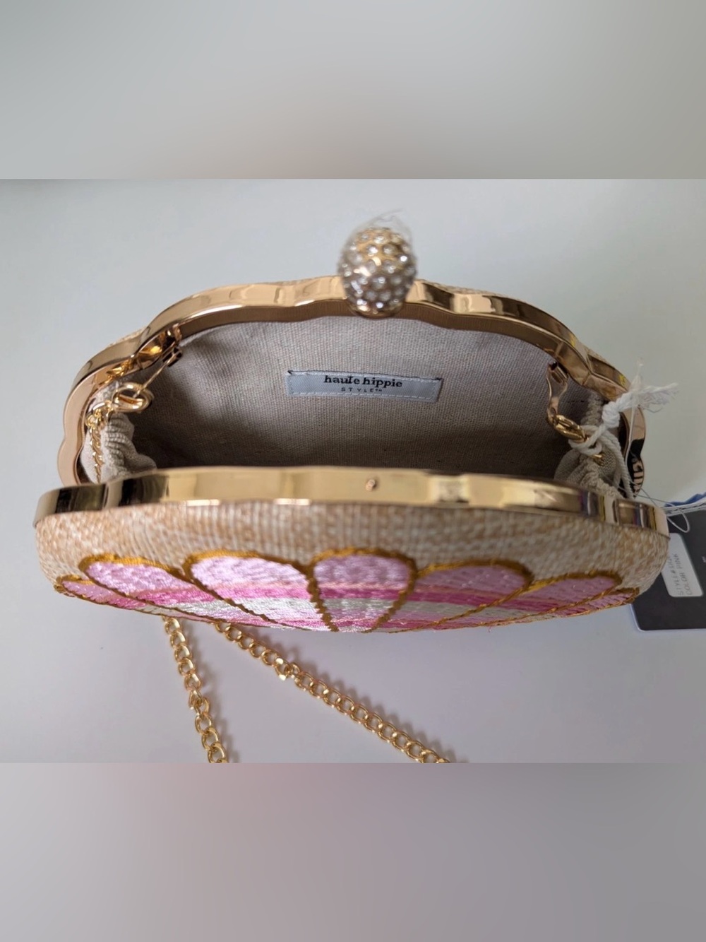 Haute Hippie Pink Shell Embroidered Evening Clutch NWT Rare - Picture 6 of 8